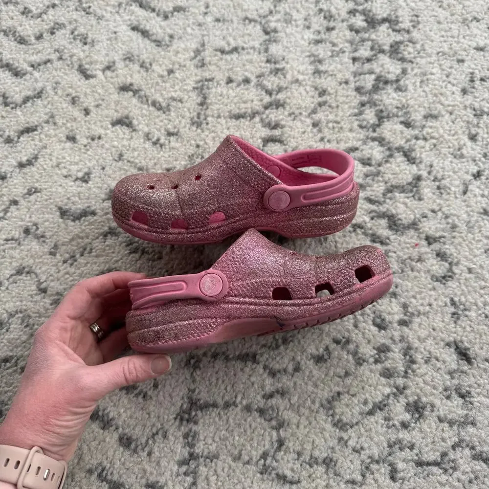 Girls Pink Glitter Crocs 11C